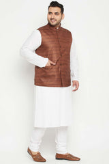 Buy Men's Cotton Blend Solid Kurta Set in White - Side