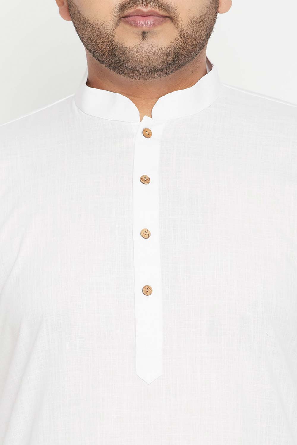 Buy Men's Cotton Blend Solid Kurta Set in White - Zoom Out