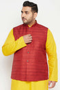 Buy Men's Silk Blend Solid Nehru Jacket in Maroon - Front