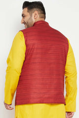 Buy Men's Silk Blend Solid Nehru Jacket in Maroon - Back