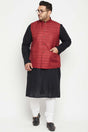 Buy Men's Cotton Blend Solid Kurta Set in Black - Front