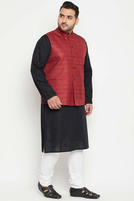 Buy Men's Cotton Blend Solid Kurta Set in Black - Side