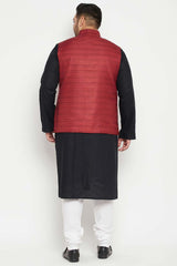 Buy Men's Cotton Blend Solid Kurta Set in Black - Back