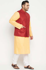 Buy Men's Cotton Blend Solid Kurta Set in Fawn - Side