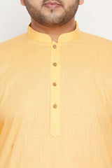 Buy Men's Cotton Blend Solid Kurta Set in Fawn - Zoom Out