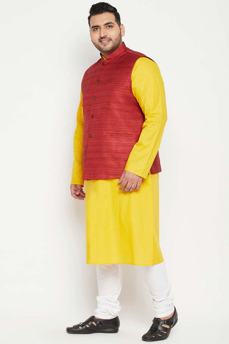 Buy Men's Cotton Blend Solid Kurta Set in Mustard - Side