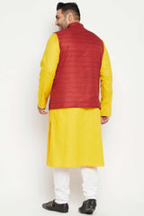 Buy Men's Cotton Blend Solid Kurta Set in Mustard - Back