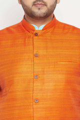 Buy Men's Silk Blend Solid Nehru Jacket in Orange - Zoom in