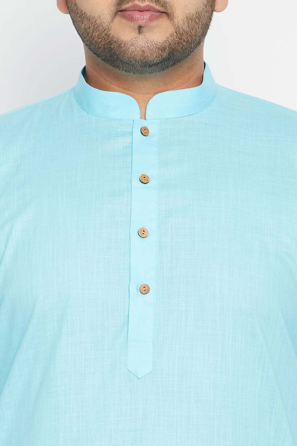 Buy Men's Cotton Blend Solid Kurta Set in Aqua Blue - Zoom Out