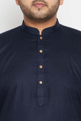 Buy Men's Cotton Blend Solid Kurta Set in Navy Blue - Zoom Out