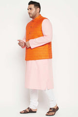 Buy Men's Cotton Blend Solid Kurta Set in Pink - Side
