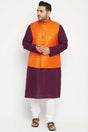 Buy Men's Cotton Blend Solid Kurta Set in Purple - Front