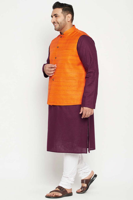 Buy Men's Cotton Blend Solid Kurta Set in Purple - Side