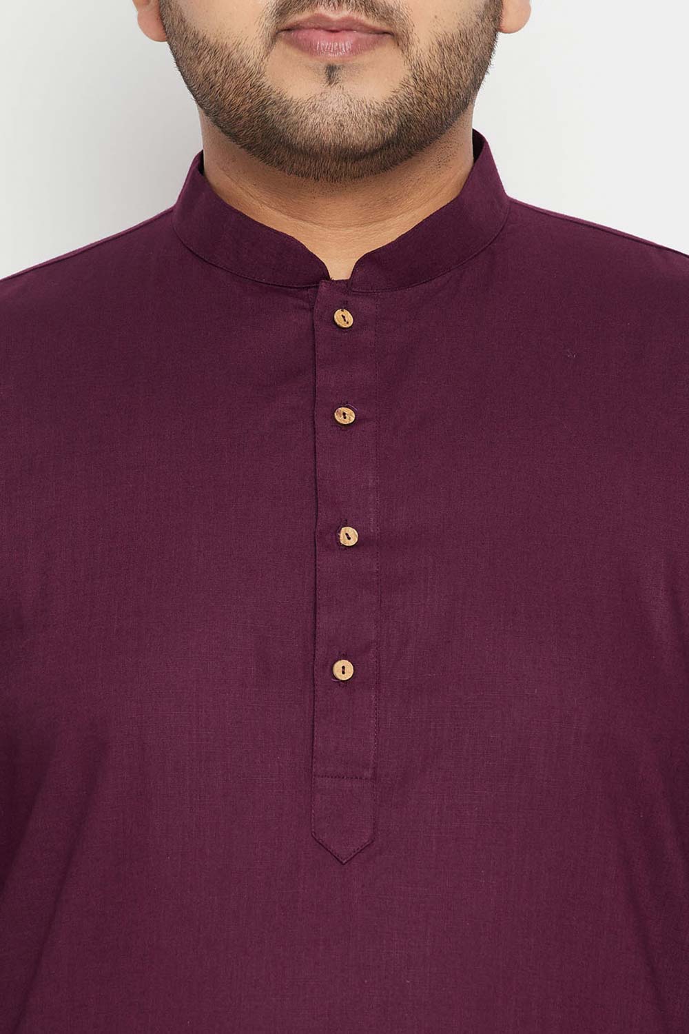 Buy Men's Cotton Blend Solid Kurta Set in Purple - Zoom Out