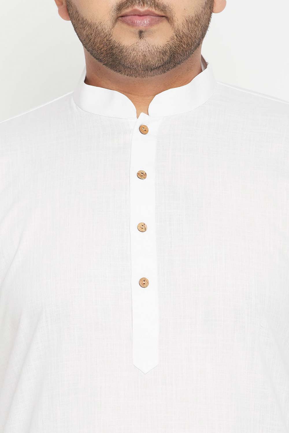 Buy Men's Cotton Blend Solid Kurta Set in White - Zoom Out