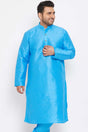 Buy Men's Silk Blend Solid Kurta in Aqua Blue - Front