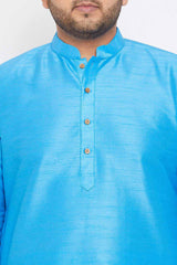 Buy Men's Silk Blend Solid Kurta Set in Aqua Blue - Zoom in