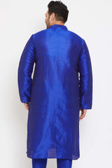 Buy Men's Silk Blend Solid Kurta in Blue - Back