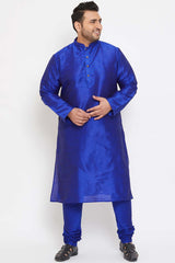 Buy Men's Silk Blend Solid Kurta in Blue - Zoom Out