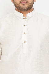 Buy Men's Silk Blend Solid Kurta in Cream - Zoom in