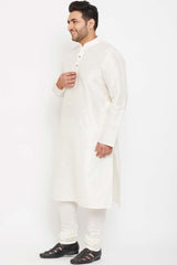 Buy Men's Silk Blend Solid Kurta Set in Cream - Side