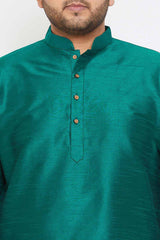 Buy Men's Silk Blend Solid Kurta in Green - Zoom in