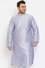 Buy Men's Silk Blend Solid Kurta in Lavender Blue - Front