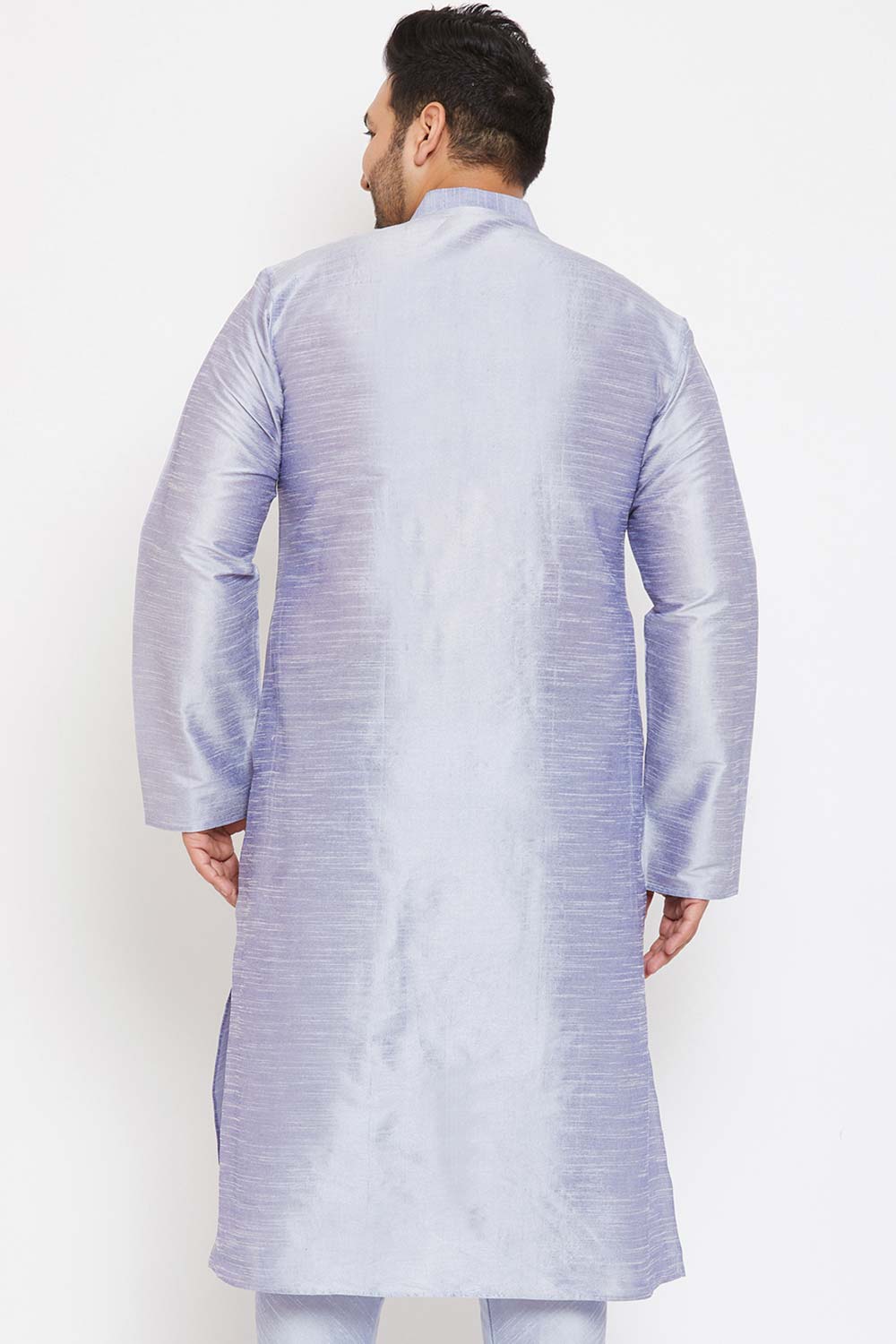 Buy Men's Silk Blend Solid Kurta in Lavender Blue - Back