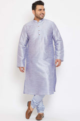 Buy Men's Silk Blend Solid Kurta in Lavender Blue - Zoom Out