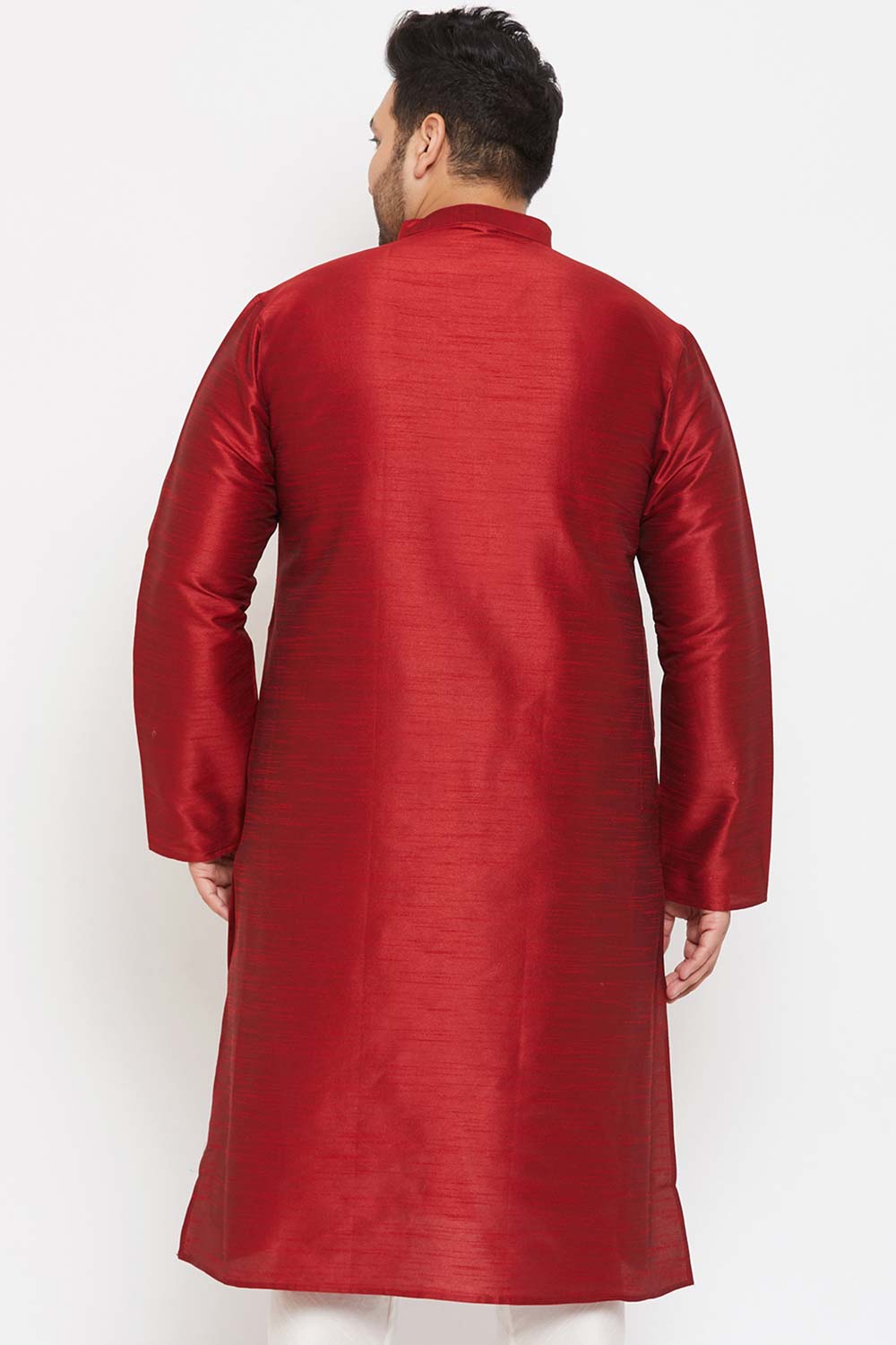 Buy Men's Silk Blend Solid Kurta in Maroon - Back
