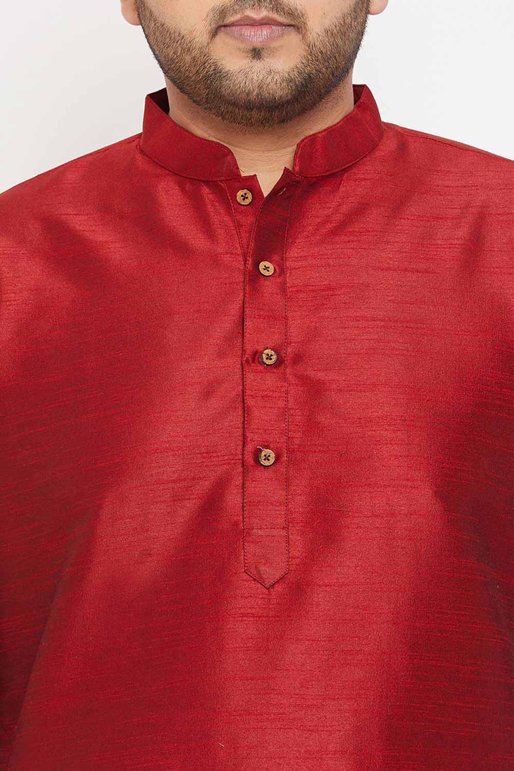 Buy Men's Silk Blend Solid Kurta in Maroon - Zoom in