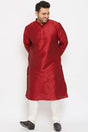 Buy Men's Silk Blend Solid Kurta Set in Maroon - Front