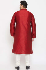 Buy Men's Silk Blend Solid Kurta Set in Maroon - Back