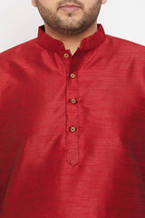 Buy Men's Silk Blend Solid Kurta Set in Maroon - Zoom in