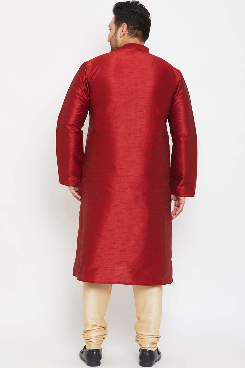 Buy Men's Silk Blend Solid Kurta Set in Maroon - Back