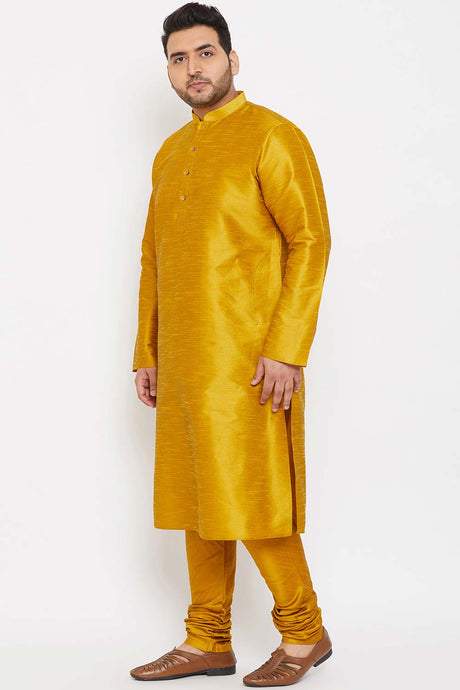 Buy Men's Silk Blend Solid Kurta Set in Mustard - Side