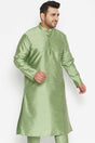 Buy Men's Silk Blend Solid Kurta in Mint Green - Front