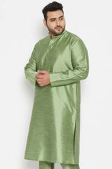 Buy Men's Silk Blend Solid Kurta in Mint Green - Side