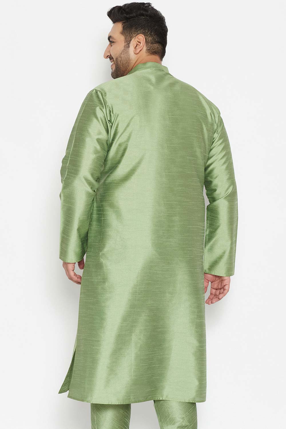 Buy Men's Silk Blend Solid Kurta in Mint Green - Back