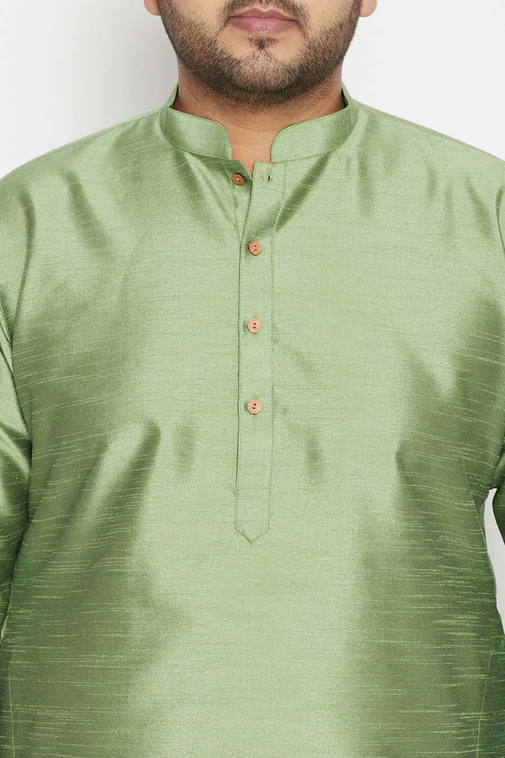 Buy Men's Silk Blend Solid Kurta in Mint Green - Zoom in