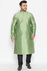 Buy Men's Silk Blend Solid Kurta Set in Mint Green - Front