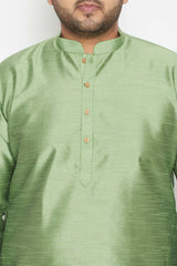 Buy Men's Silk Blend Solid Kurta Set in Mint Green - Zoom in