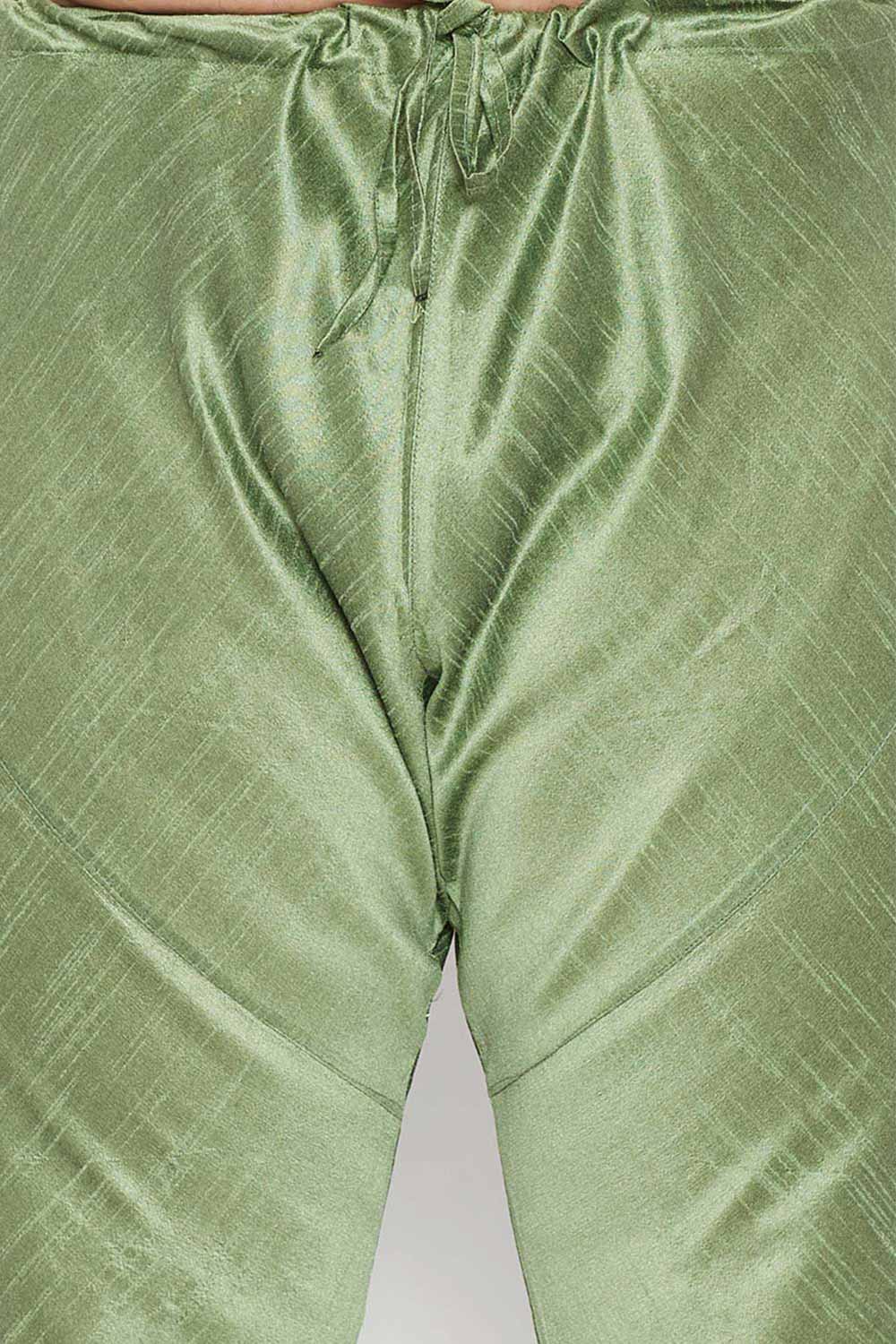 Buy Men's Silk Blend Solid Kurta Set in Mint Green - Zoom Out