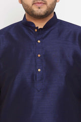 Buy Men's Silk Blend Solid Kurta in Navy Blue - Zoom in