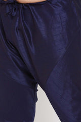 Buy Men's Silk Blend Solid Kurta Set in Navy Blue - Zoom Out