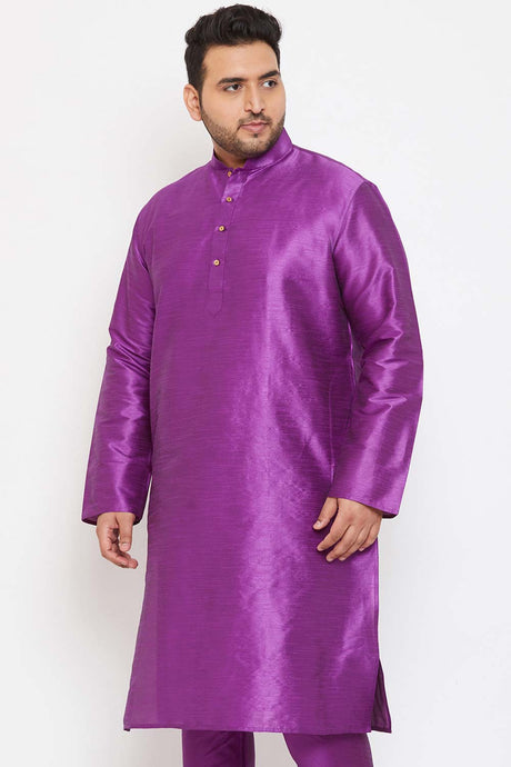 Buy Men's Silk Blend Solid Kurta in Purple - Side