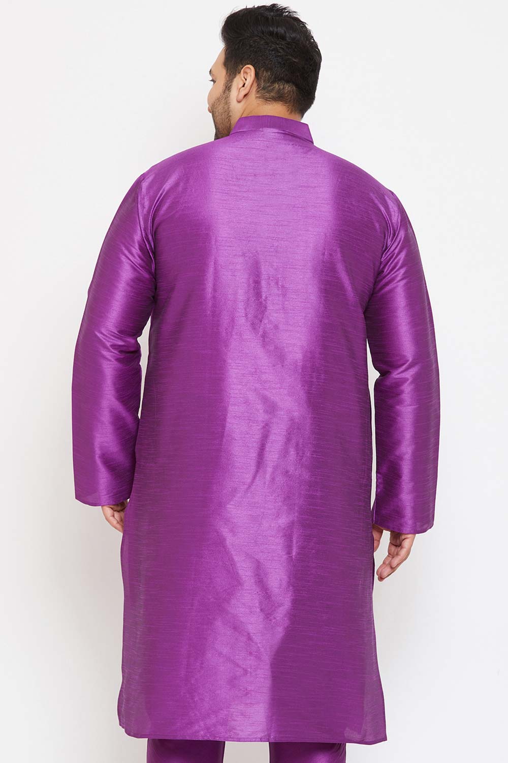 Buy Men's Silk Blend Solid Kurta in Purple - Back