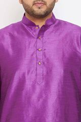 Buy Men's Silk Blend Solid Kurta in Purple - Zoom in