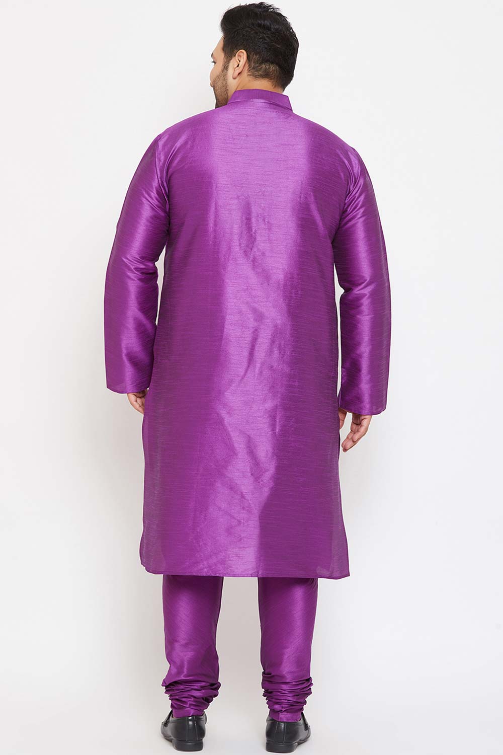 Buy Men's Silk Blend Solid Kurta Set in Purple - Back