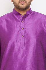 Buy Men's Silk Blend Solid Kurta Set in Purple - Zoom in